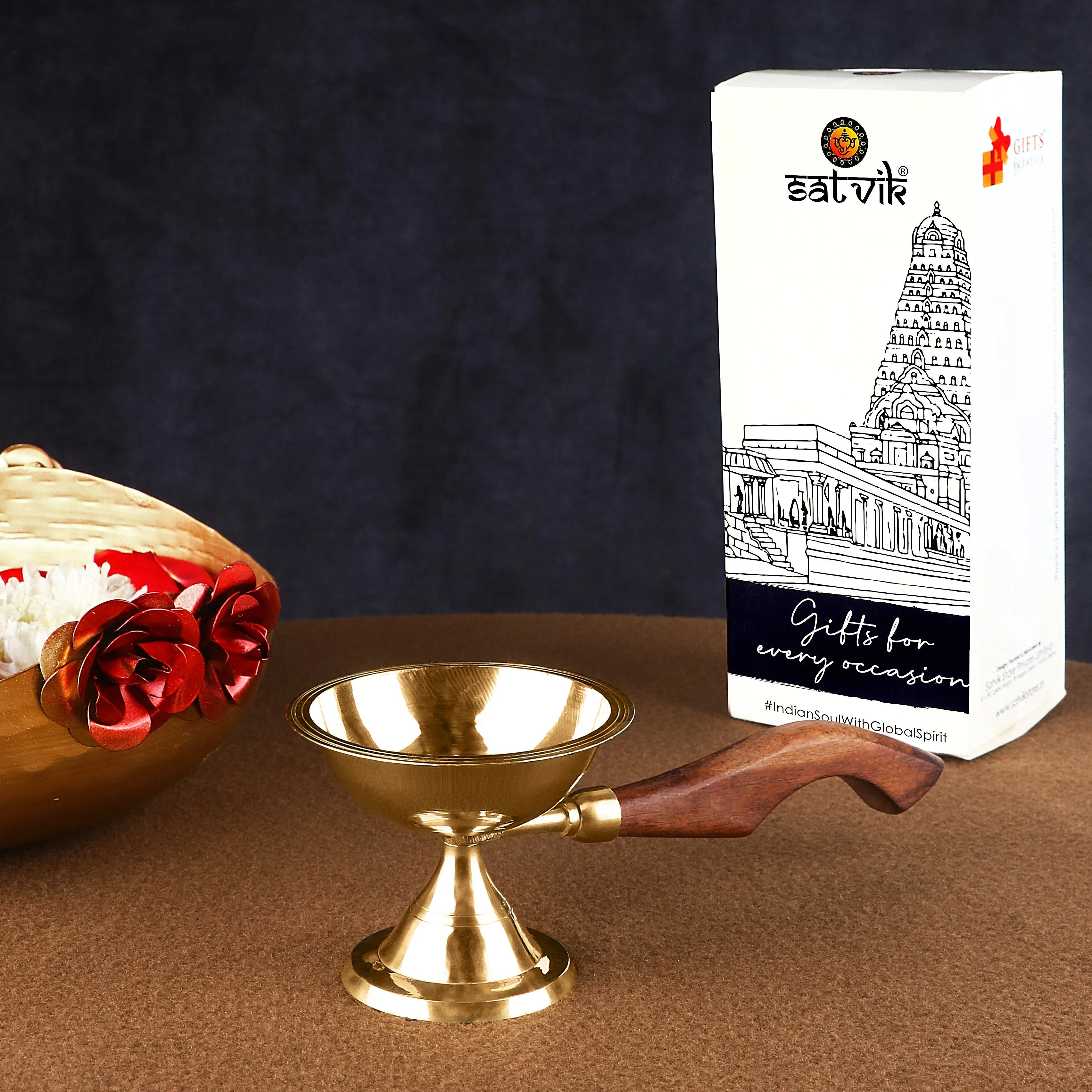 Fascinating Aarti Diya with Curved Wooden Handle