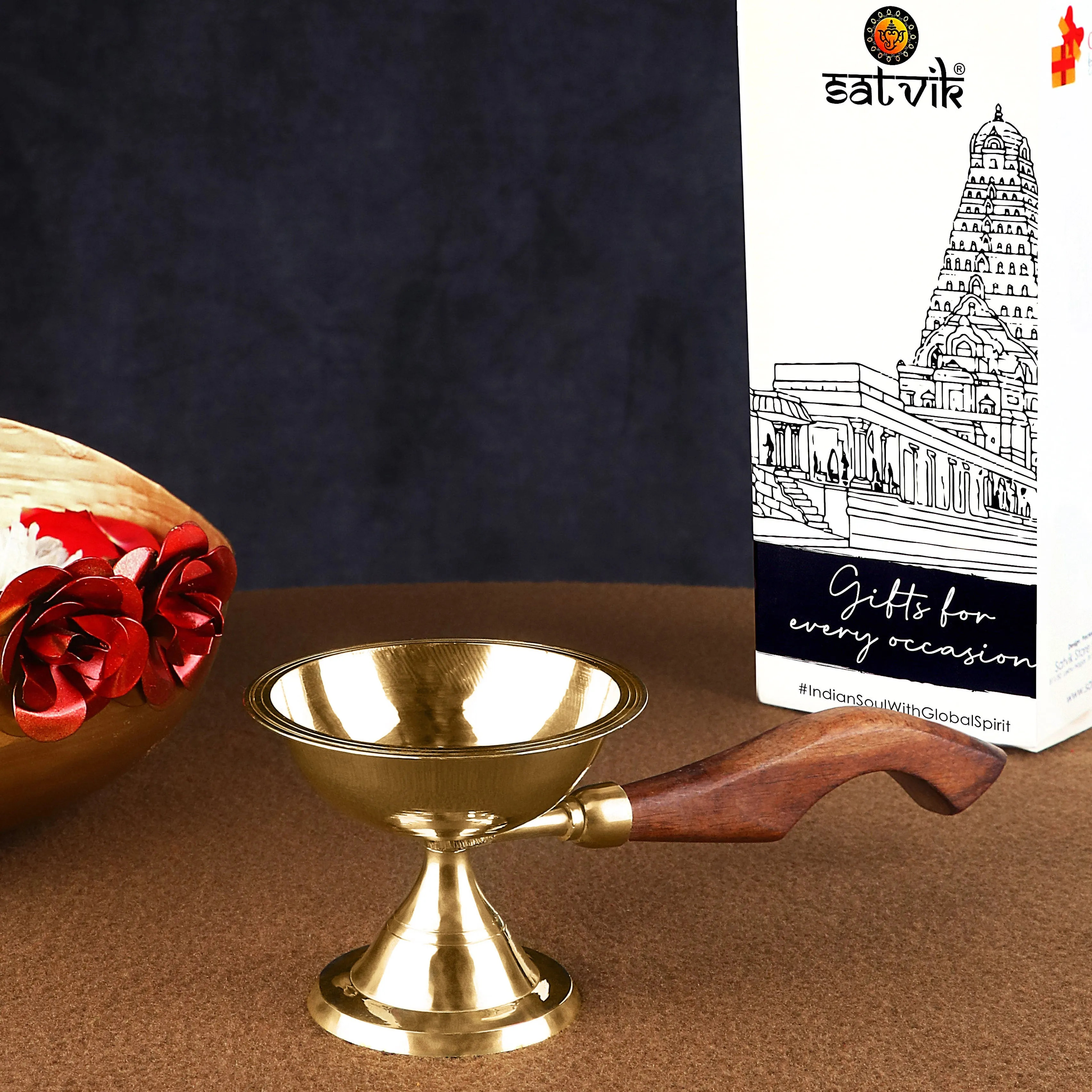 Fascinating Aarti Diya with Curved Wooden Handle