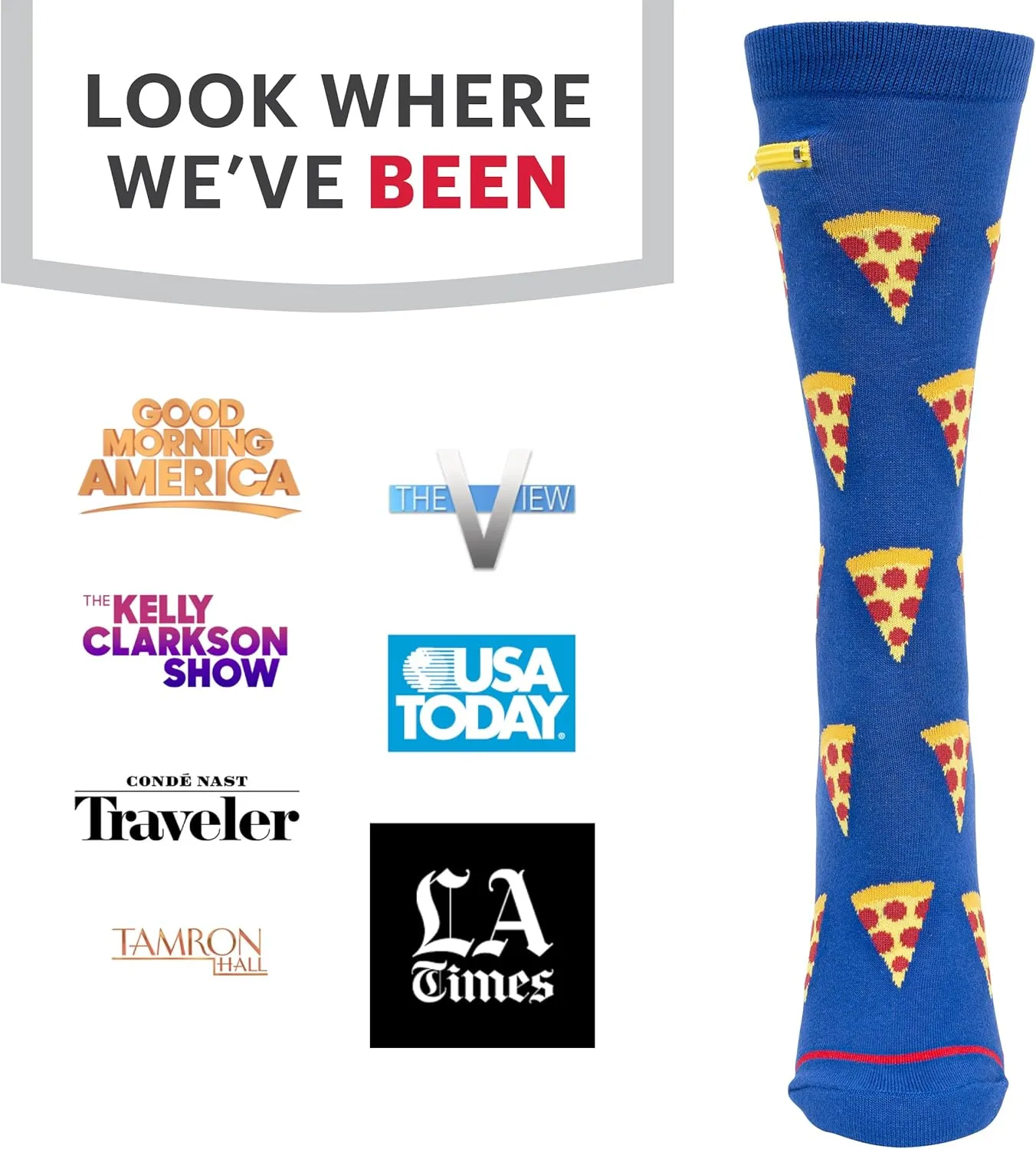 Fashion Print Crew Socks for Men & Women - Anti Theft Novelty Dress Socks w/Hidden Zipper Pocket