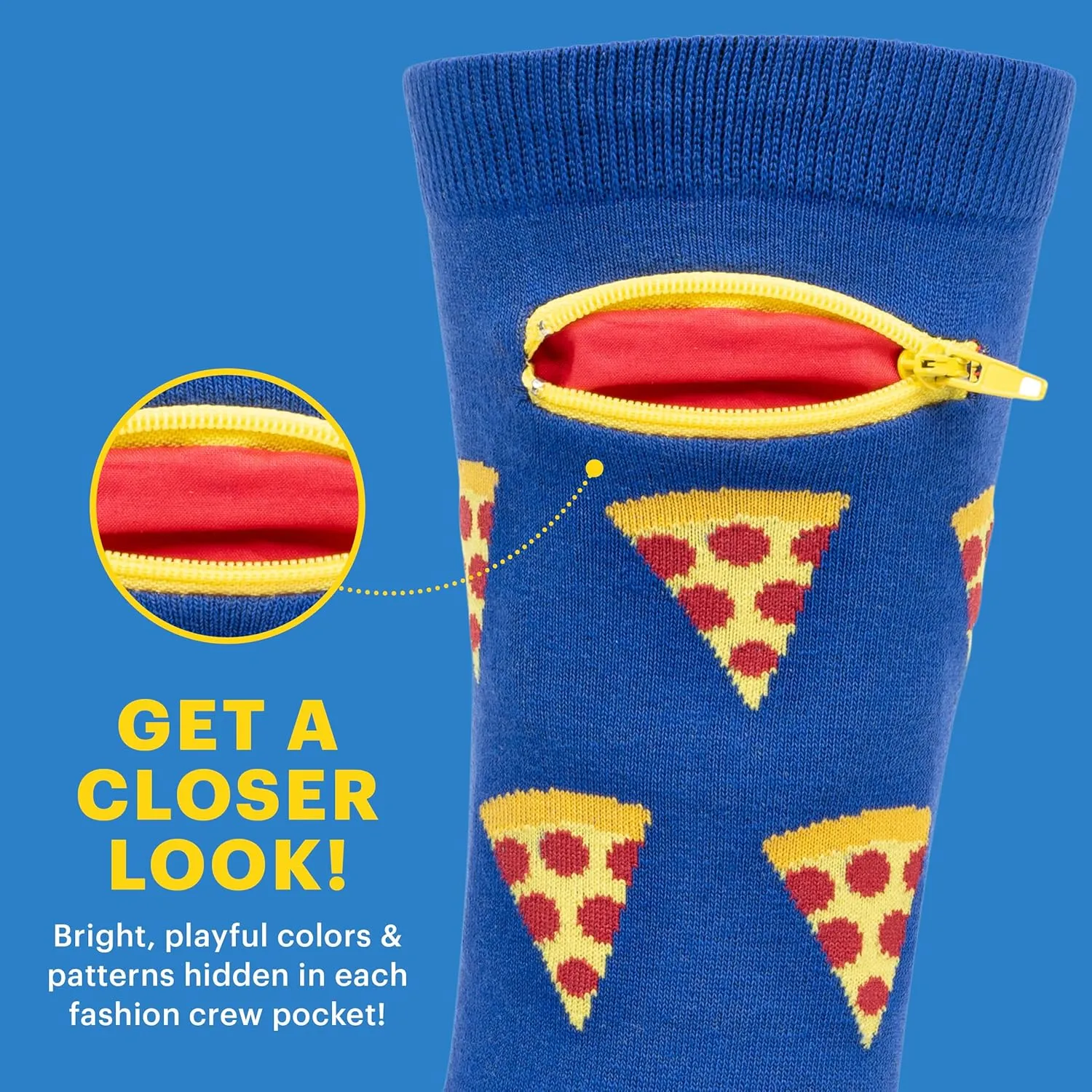 Fashion Print Crew Socks for Men & Women - Anti Theft Novelty Dress Socks w/Hidden Zipper Pocket