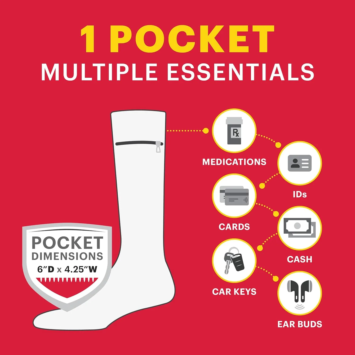 Fashion Print Crew Socks for Men & Women - Anti Theft Novelty Dress Socks w/Hidden Zipper Pocket