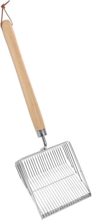 FAVOMOTO Stainless Steel Sand Sifter Shovel with Wooden Handle Extended Beach Scoop Tool for Efficient Shell Collecting for Family Bonding and Summer Vacations Seaside