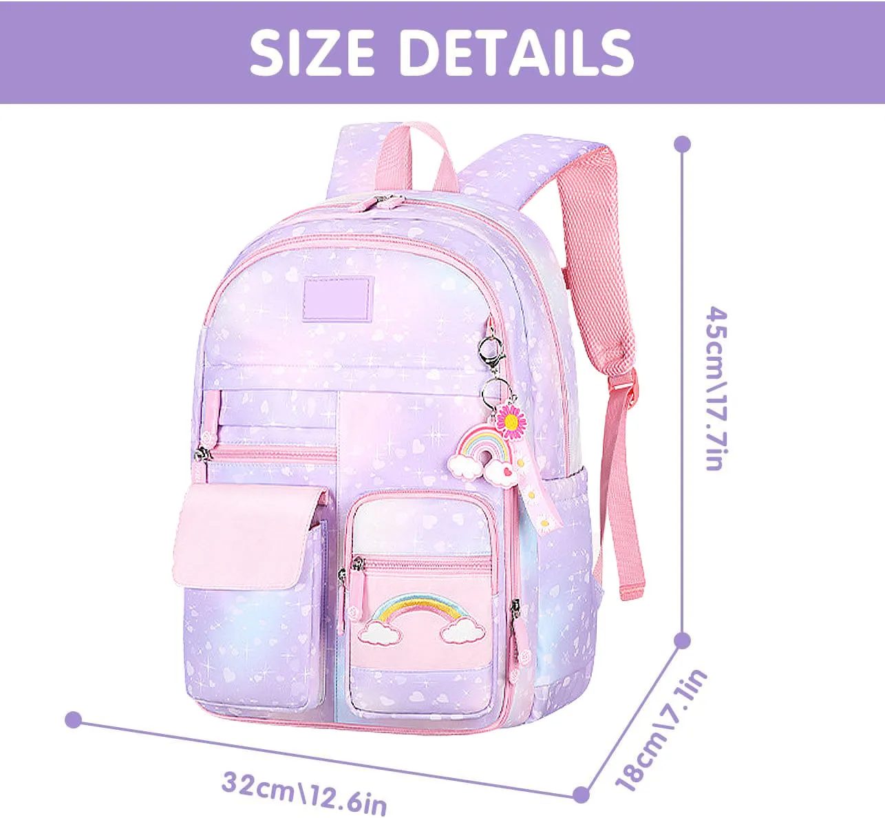 Ficcug School Bag Backpacks for Girls,Shoulder Children School Bookbags for Kids,Primary School Season Gift,Purple