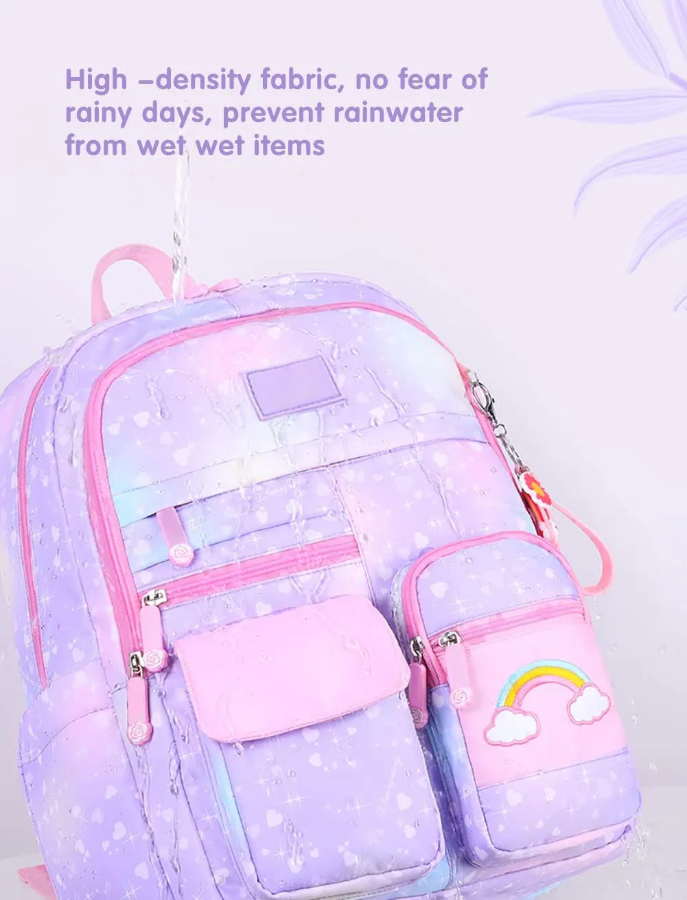 Ficcug School Bag Backpacks for Girls,Shoulder Children School Bookbags for Kids,Primary School Season Gift,Purple