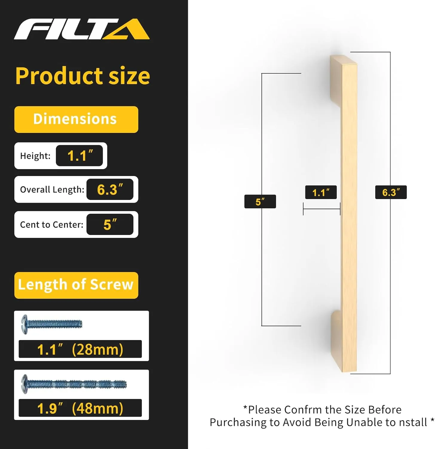 FILTA 10 Pack 5 Inch(128mm) Hole Centers Brushed Brass Cabinet Pulls,Stylish Kitchen Cabinet Handles Zinc Alloy Gold Cabinet Hardware for Cabinets Cupboard Handles Drawer Pulls