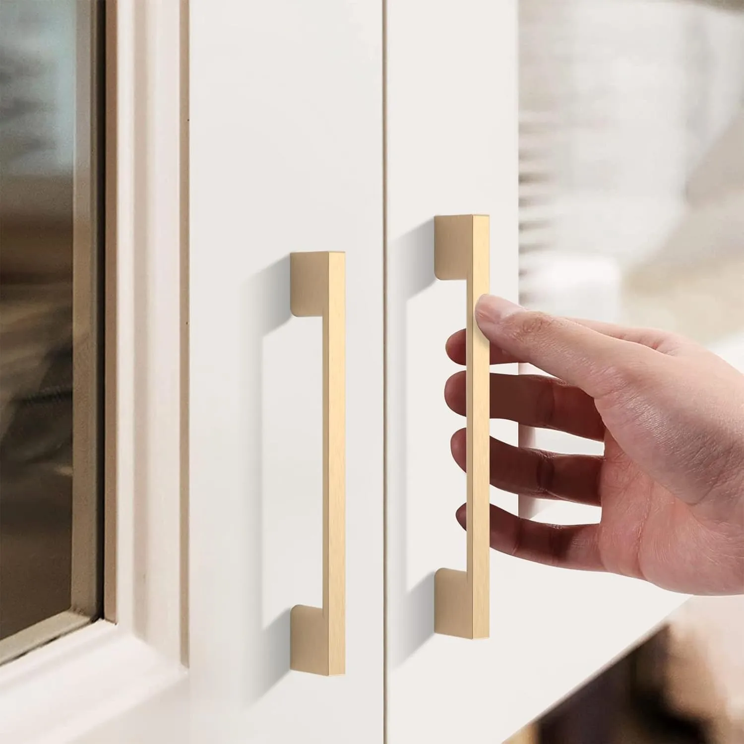 FILTA 10 Pack 5 Inch(128mm) Hole Centers Brushed Brass Cabinet Pulls,Stylish Kitchen Cabinet Handles Zinc Alloy Gold Cabinet Hardware for Cabinets Cupboard Handles Drawer Pulls