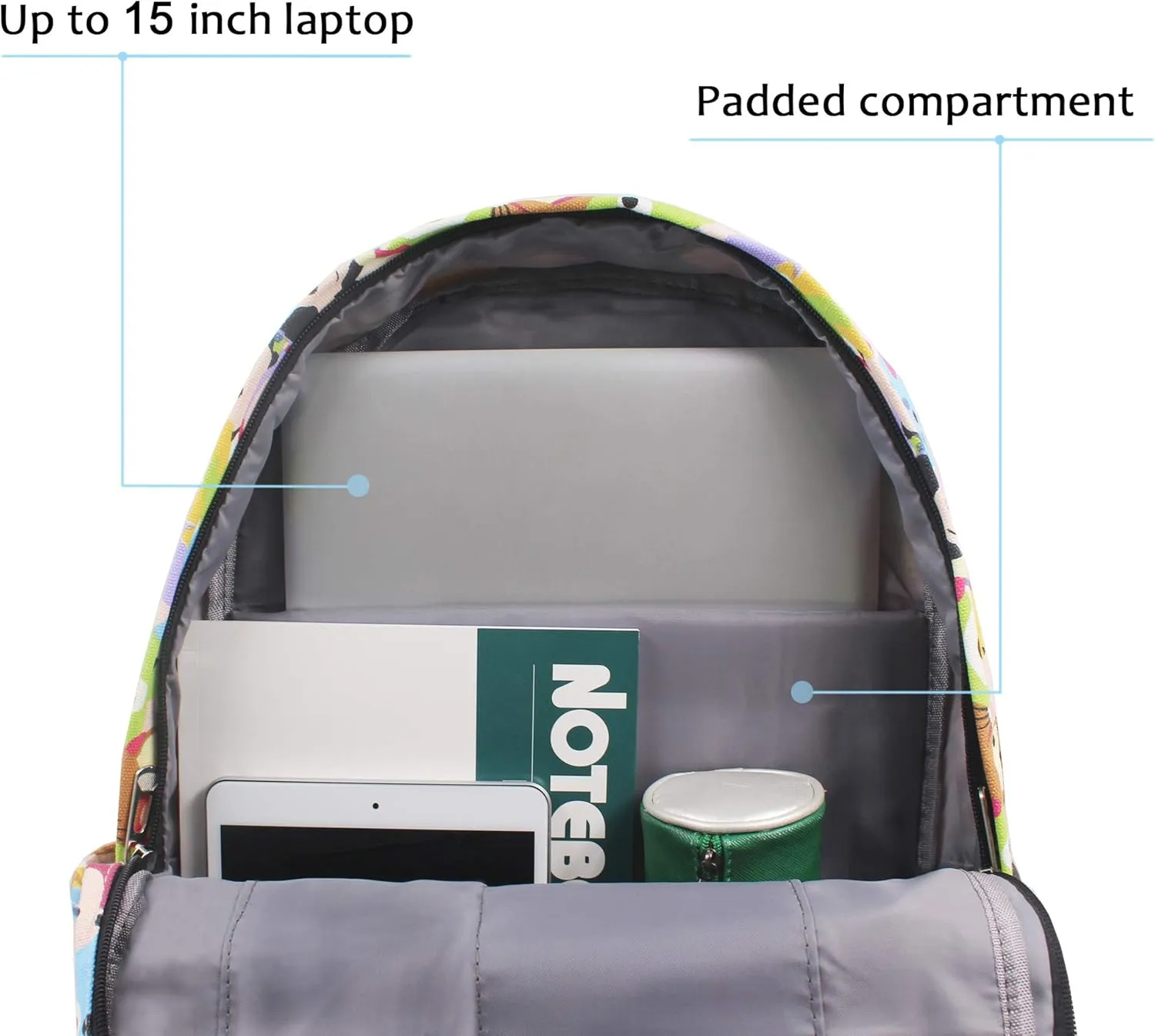 Finex White Dog Canvas Backpack Casual Daypack with 15 in Laptop Storage Compartment