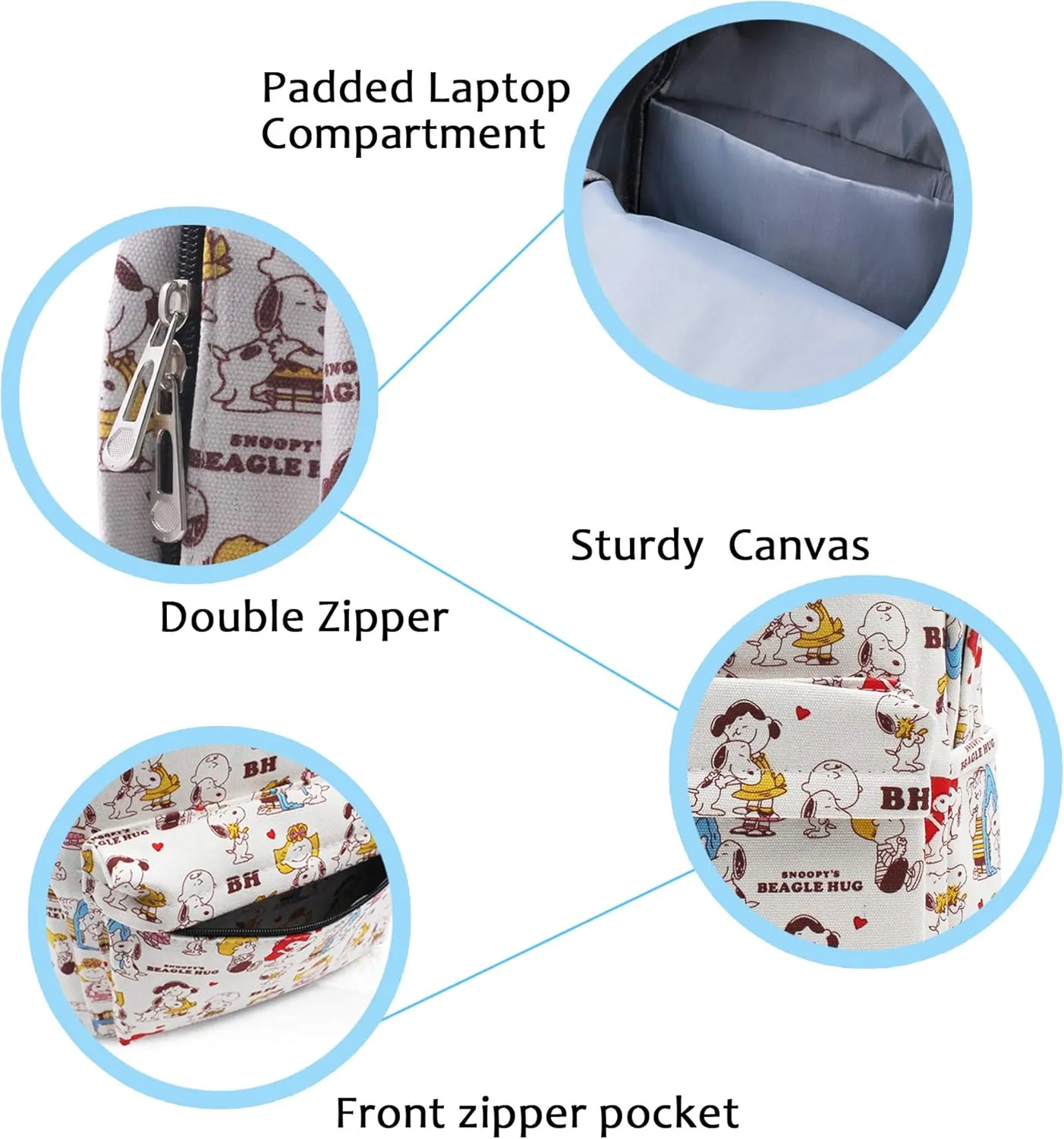 Finex White Dog Canvas Backpack Casual Daypack with 15 in Laptop Storage Compartment