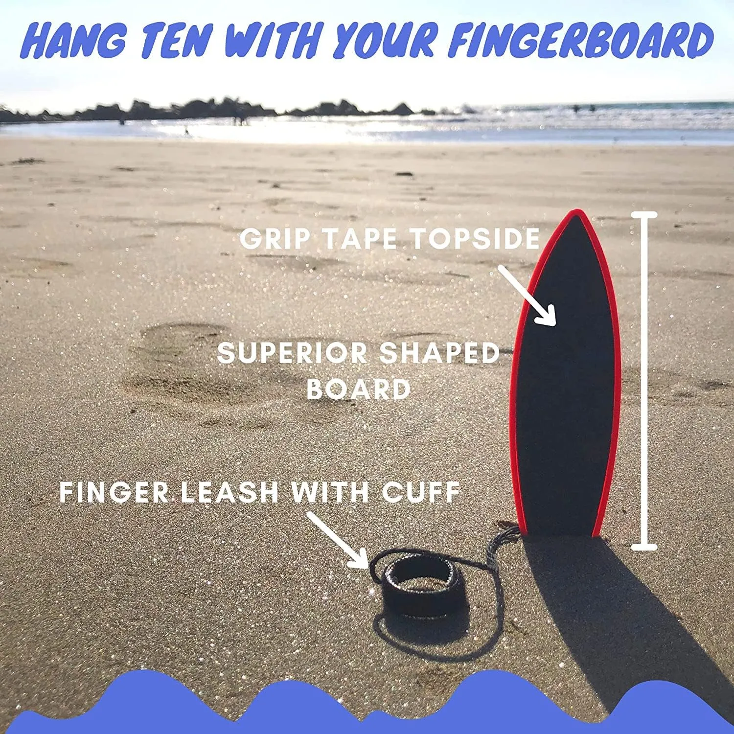 Finger Surfboard – Stealth Mini Hand Surf Toy for Air Surfing Tricks | Grip Tape   Leash | Ride Wind from Cars or Imagination | Fun Road Trip Gift for Skaters & Surfers (Black, White, & Red)
