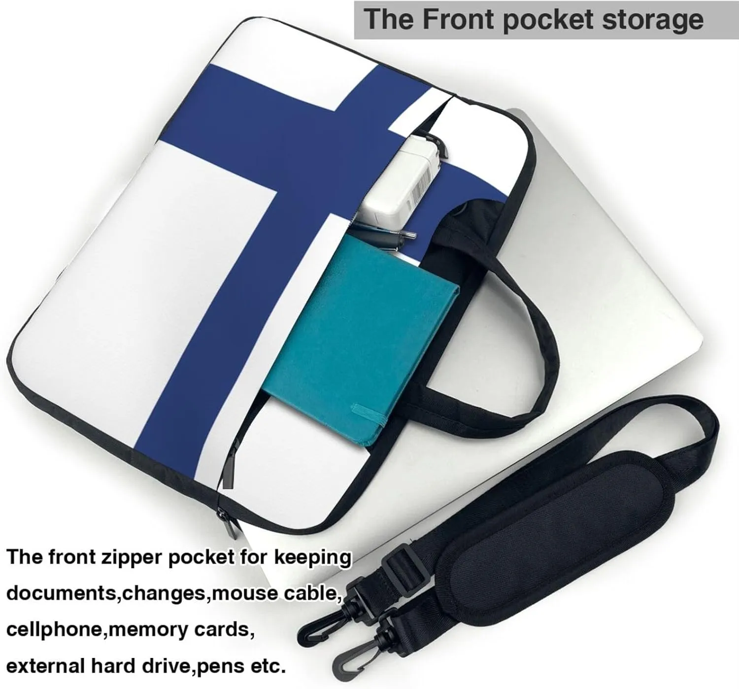 Finnish flag Prints Laptop Bag - with Soft Interior, Multiple Pockets - Ideal for Men, Travel and Business