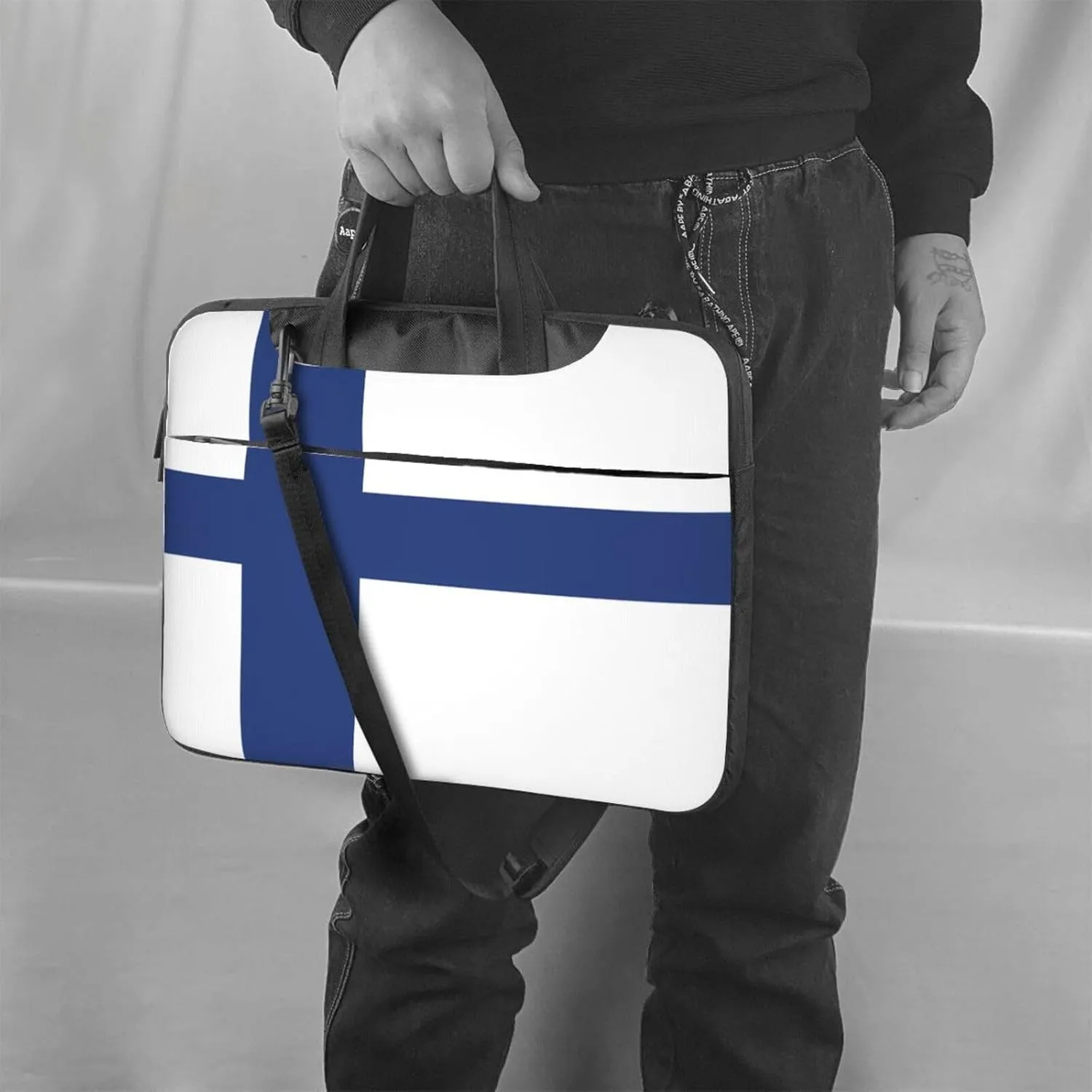 Finnish flag Prints Laptop Bag - with Soft Interior, Multiple Pockets - Ideal for Men, Travel and Business