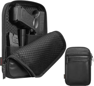 FINPAC Concealed Carry Gun Pouch, Soft Pistol Case Fanny Pack Waist Belt Firearm Bag with Holster for Handgun, Air Gun, Men, Women