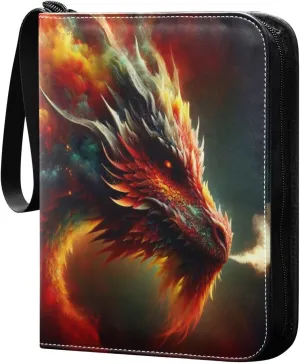 Fire Dragon Colorful Card Binder 4-Pocket, 400 Pockets PU Waterproof Zippered Collector Card Album with 50 Removable Sleeves for Trading, Game Cards