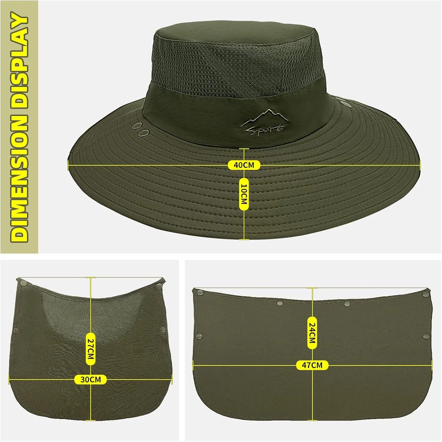Fishing Hat for Men Sun Protection Hat with Removable Mesh Face Neck Flap Cover Windproof Strap for Men and Women