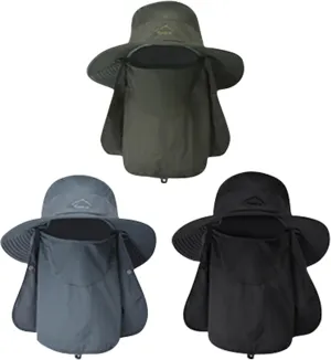 Fishing Hat for Men Sun Protection Hat with Removable Mesh Face Neck Flap Cover Windproof Strap for Men and Women