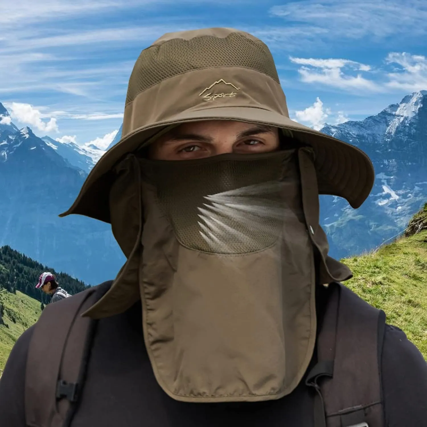 Fishing Hat for Men Sun Protection Hat with Removable Mesh Face Neck Flap Cover Windproof Strap for Men and Women