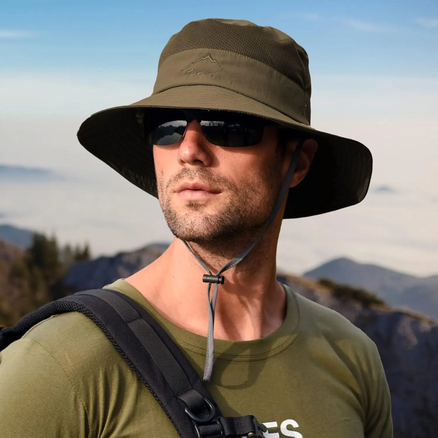 Fishing Hat for Men Sun Protection Hat with Removable Mesh Face Neck Flap Cover Windproof Strap for Men and Women