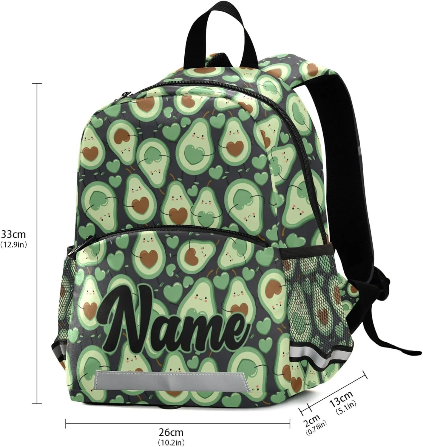 Fisyme Cute Avocado Custom Backpack Schoolbag Kids Daypack Toddler Travel School Bag Small Backpacks for Kindergarten Preschool Nursery Boys Girl
