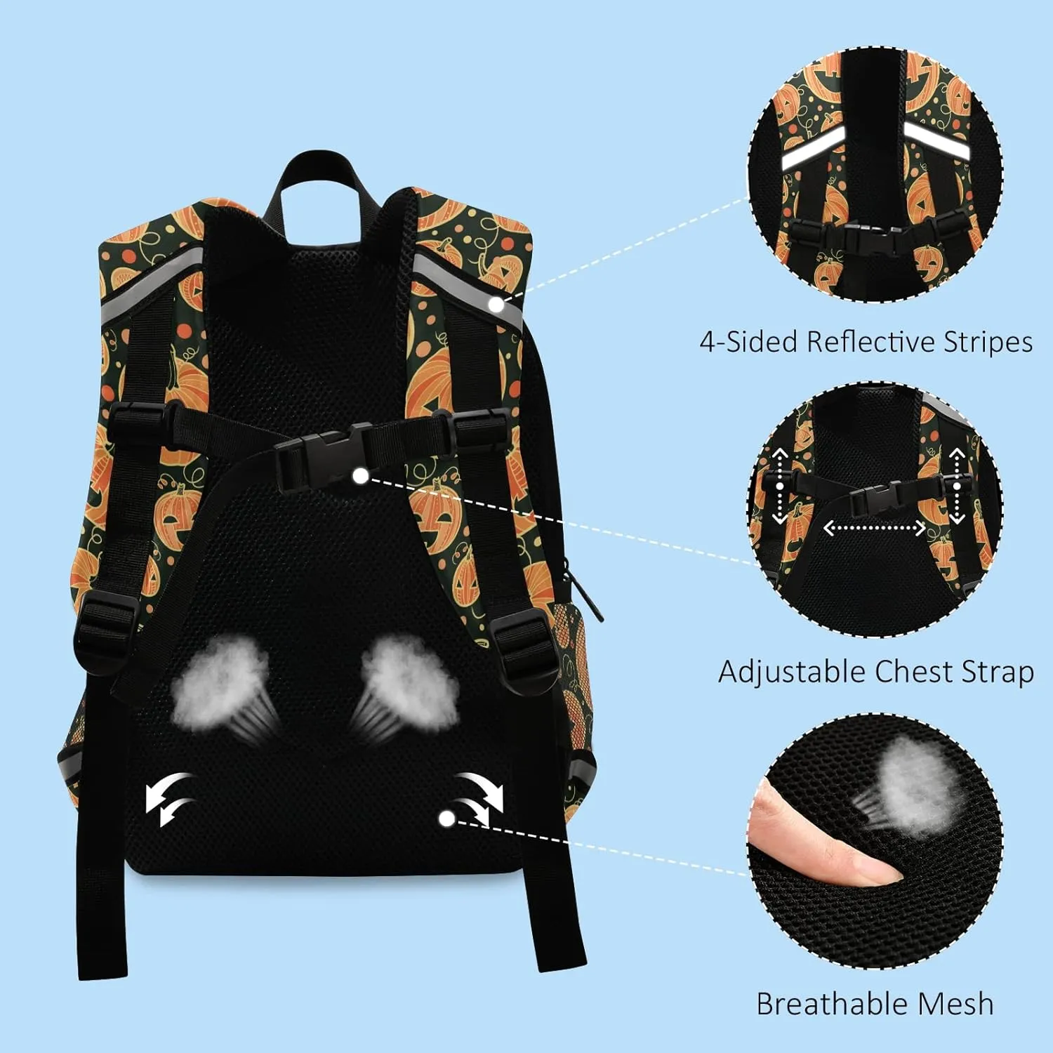 Fisyme Halloween Pumpkins Backpack Schoolbag Kids Daypack Toddler Travel School Bag Small Mini Backpacks for Kindergarten Preschool Nursery Children Boys Girls with Chest Strap