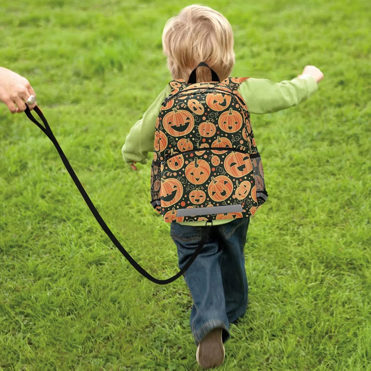 Fisyme Halloween Pumpkins Backpack Schoolbag Kids Daypack Toddler Travel School Bag Small Mini Backpacks for Kindergarten Preschool Nursery Children Boys Girls with Chest Strap