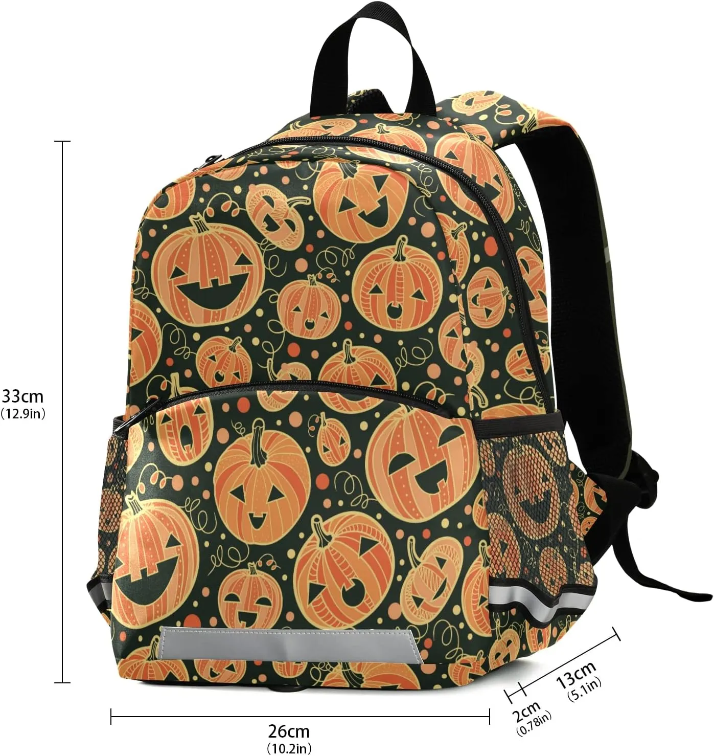 Fisyme Halloween Pumpkins Backpack Schoolbag Kids Daypack Toddler Travel School Bag Small Mini Backpacks for Kindergarten Preschool Nursery Children Boys Girls with Chest Strap