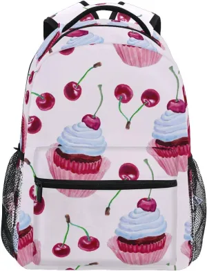 Fisyme Watercolor Cupcakes Cherries Backpack Laptop Bag Daypack Travel Hiking School Backpacks for Men Women Kids Girls Boys