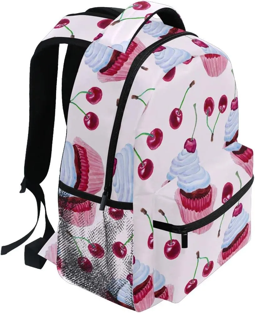 Fisyme Watercolor Cupcakes Cherries Backpack Laptop Bag Daypack Travel Hiking School Backpacks for Men Women Kids Girls Boys