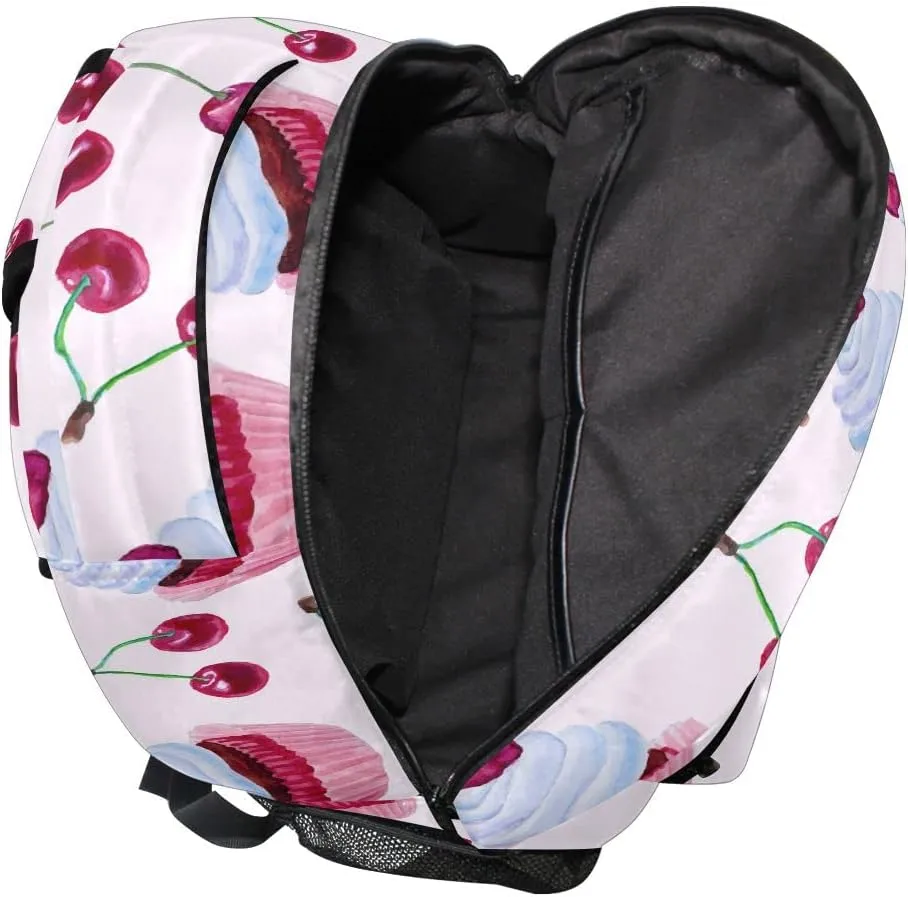 Fisyme Watercolor Cupcakes Cherries Backpack Laptop Bag Daypack Travel Hiking School Backpacks for Men Women Kids Girls Boys