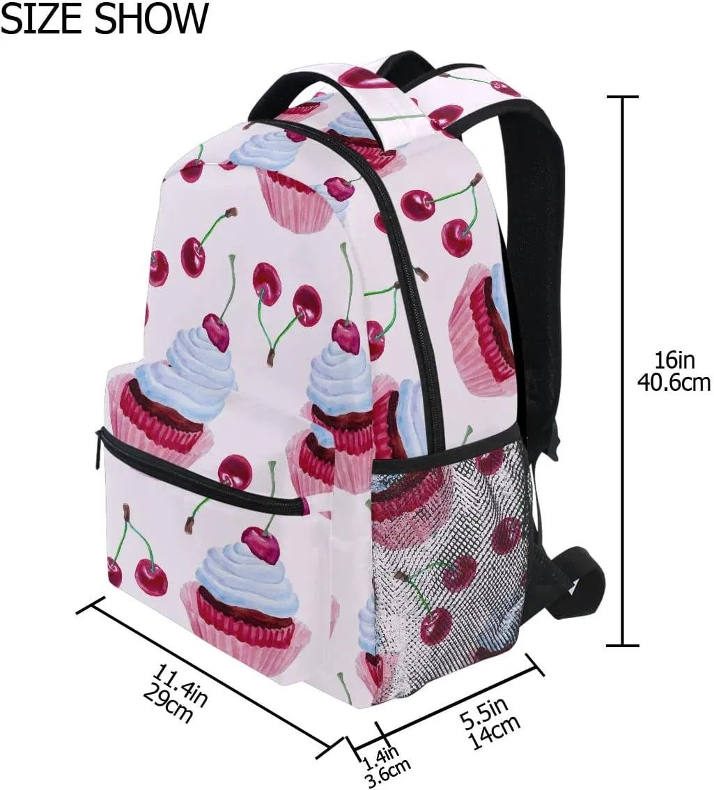 Fisyme Watercolor Cupcakes Cherries Backpack Laptop Bag Daypack Travel Hiking School Backpacks for Men Women Kids Girls Boys