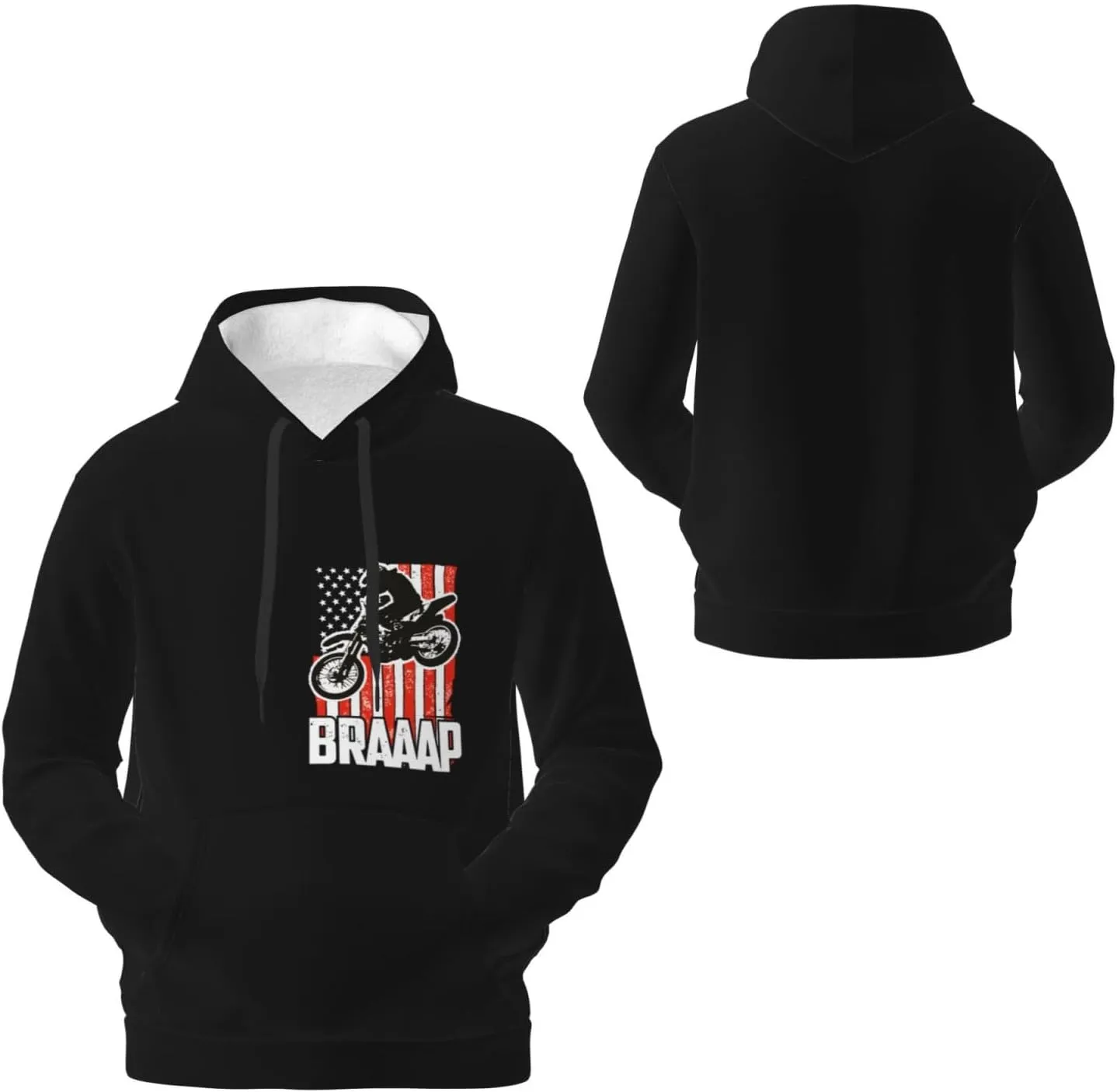 Fleece Pullover Dirt Bke Motocross American Flag Hoodie With Kangaroo Pocket