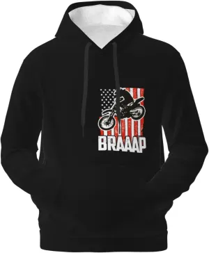 Fleece Pullover Dirt Bke Motocross American Flag Hoodie With Kangaroo Pocket