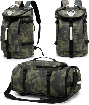 Floral gym duffel bag backpack, fashion wrestling bag,with shoe compartment, 4 kinds of back method waterproof travel sports walking laptop Lightweight (A-Camouflage)