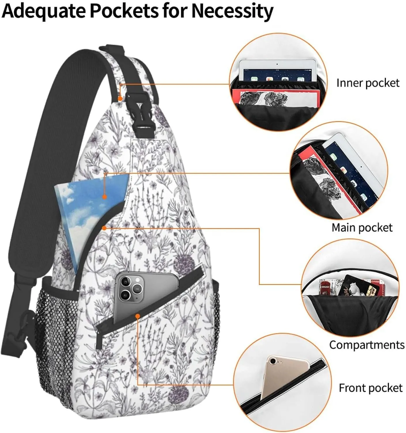 Flowering Herbs And Herbaceous Plants Stylish Oblique Chest Pack, Leisure Backpack, Small Satchel, For Travel, Work, Daily Travel
