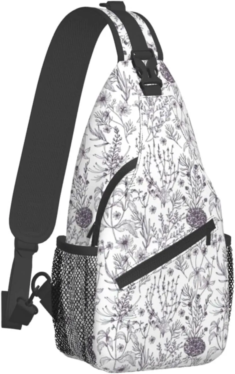 Flowering Herbs And Herbaceous Plants Stylish Oblique Chest Pack, Leisure Backpack, Small Satchel, For Travel, Work, Daily Travel