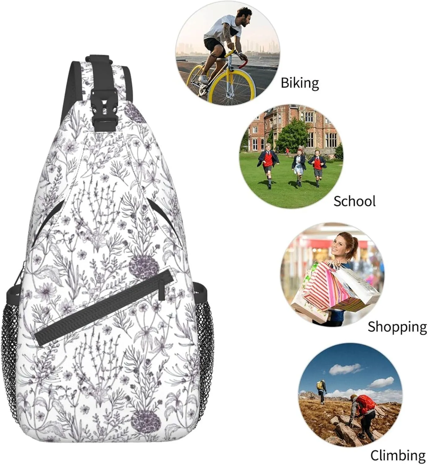 Flowering Herbs And Herbaceous Plants Stylish Oblique Chest Pack, Leisure Backpack, Small Satchel, For Travel, Work, Daily Travel