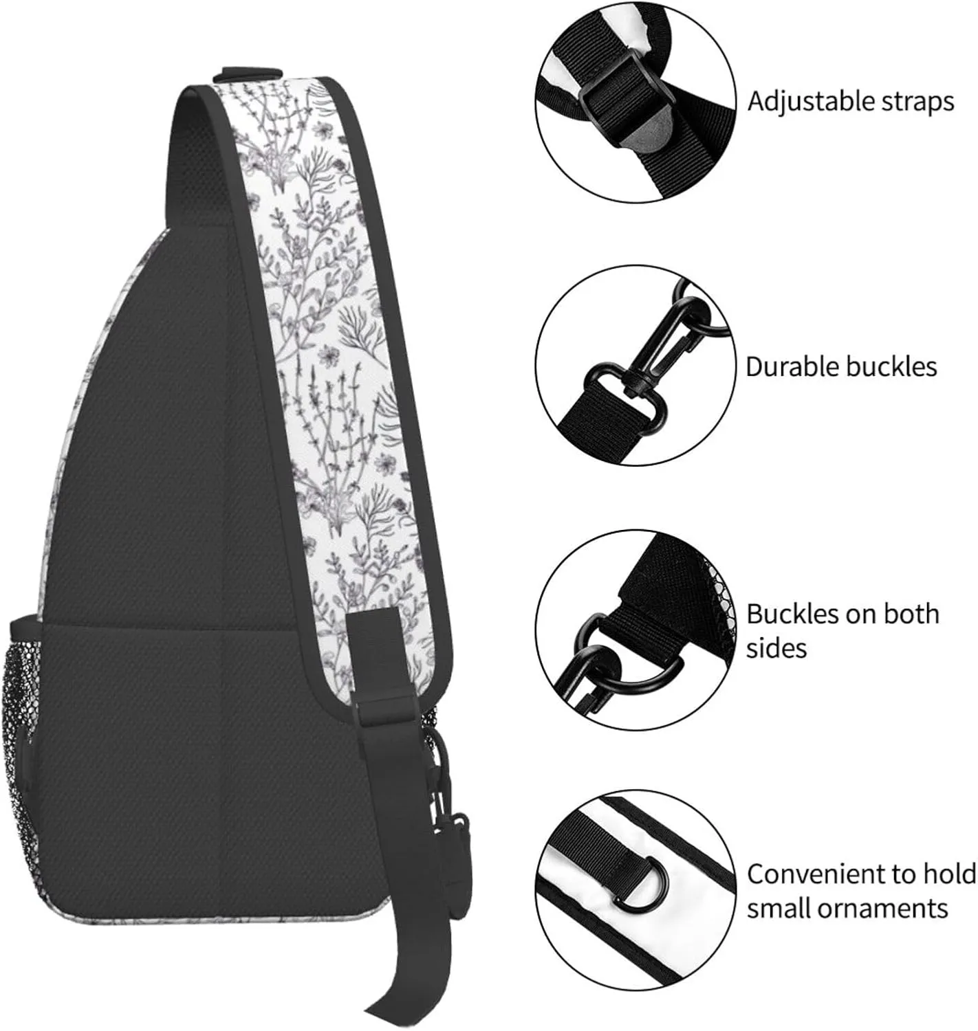Flowering Herbs And Herbaceous Plants Stylish Oblique Chest Pack, Leisure Backpack, Small Satchel, For Travel, Work, Daily Travel