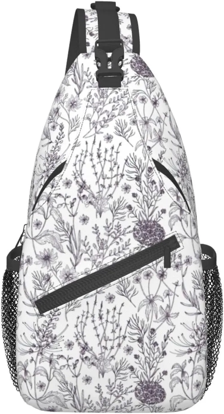 Flowering Herbs And Herbaceous Plants Stylish Oblique Chest Pack, Leisure Backpack, Small Satchel, For Travel, Work, Daily Travel