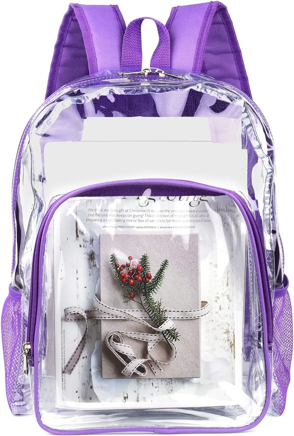 Fomaris Purple Clear Backpack Clear Bookbag Transparent See Through Plastic Backpacks for School Stadium Work Festival
