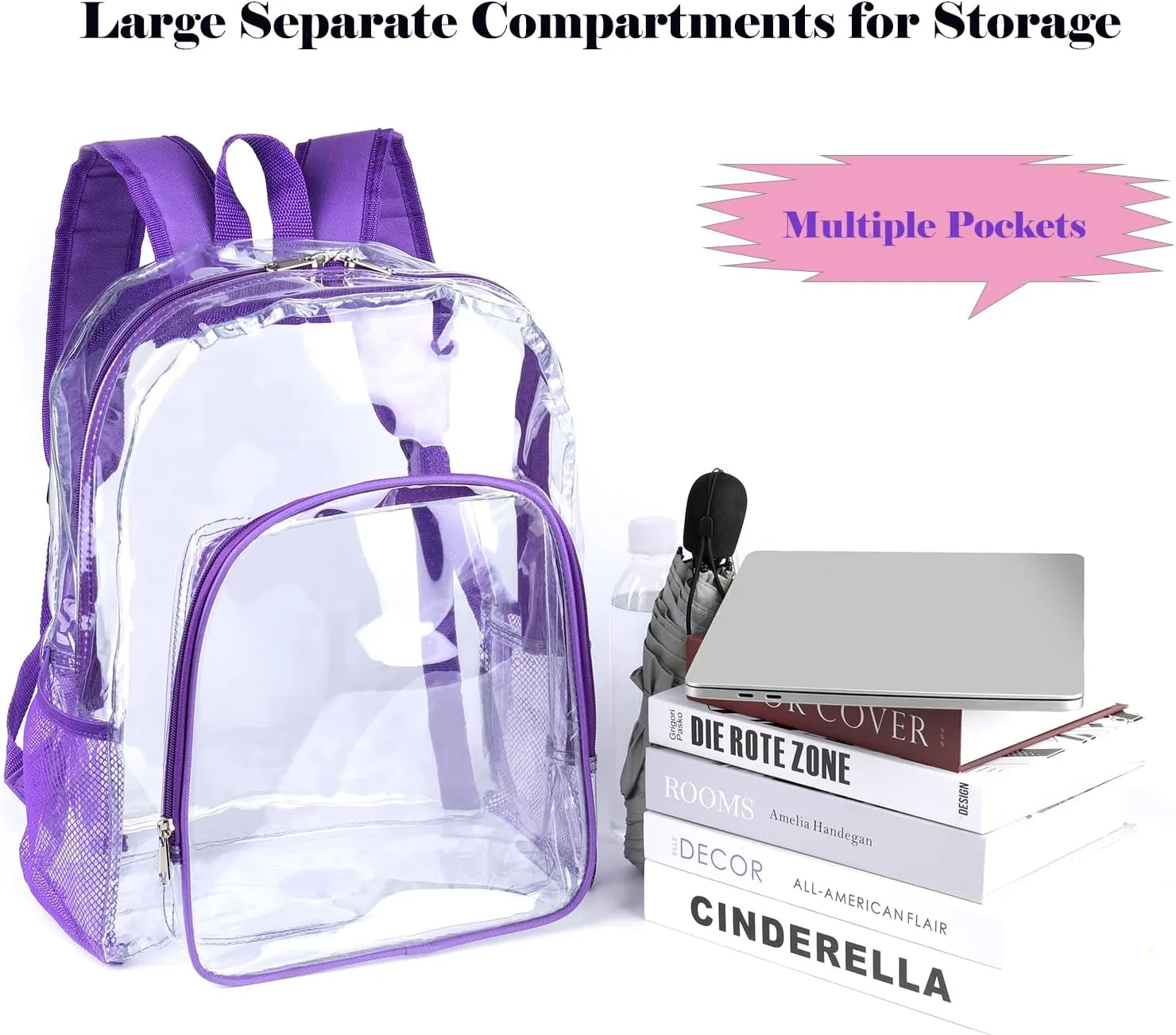 Fomaris Purple Clear Backpack Clear Bookbag Transparent See Through Plastic Backpacks for School Stadium Work Festival