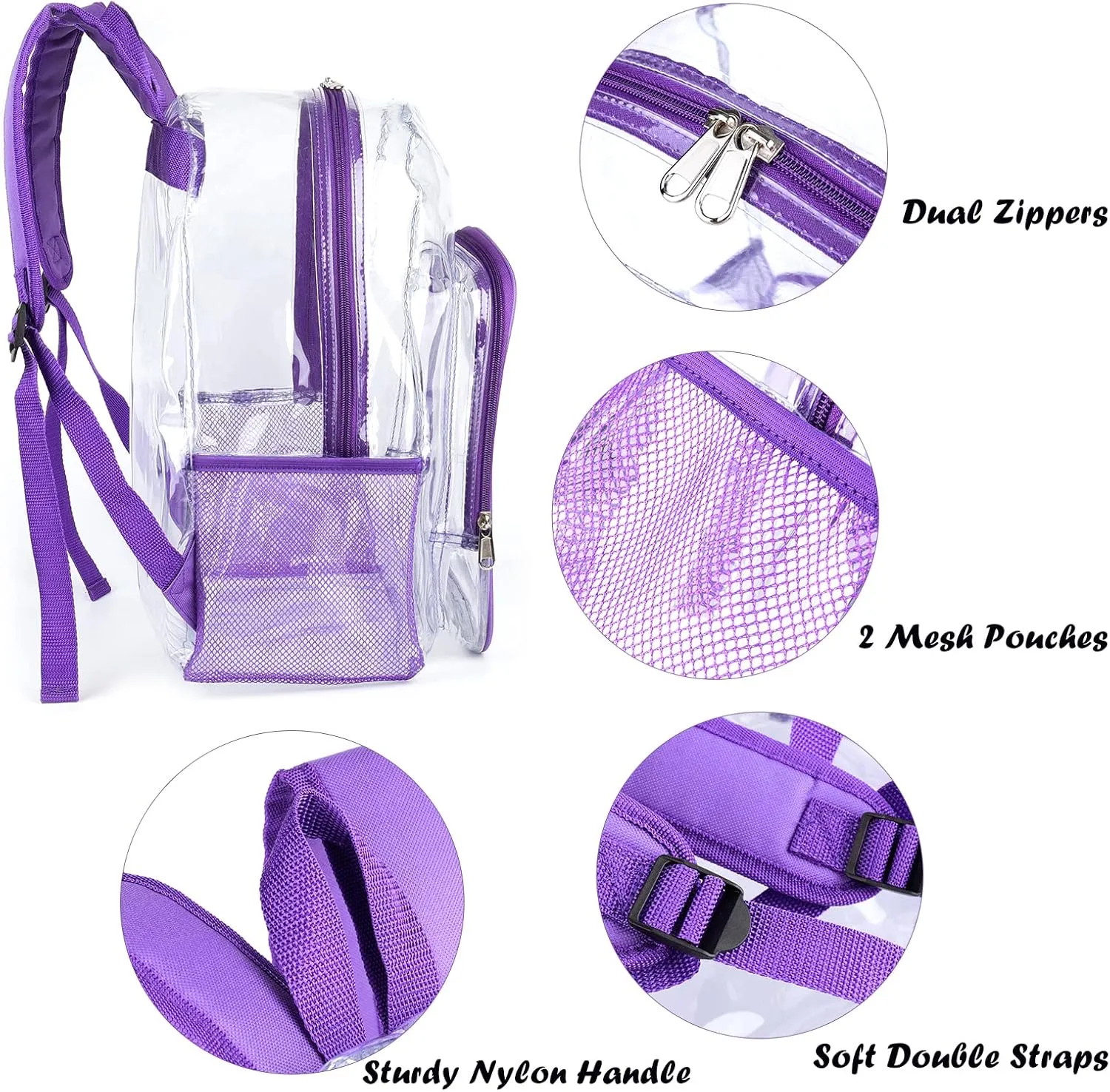 Fomaris Purple Clear Backpack Clear Bookbag Transparent See Through Plastic Backpacks for School Stadium Work Festival