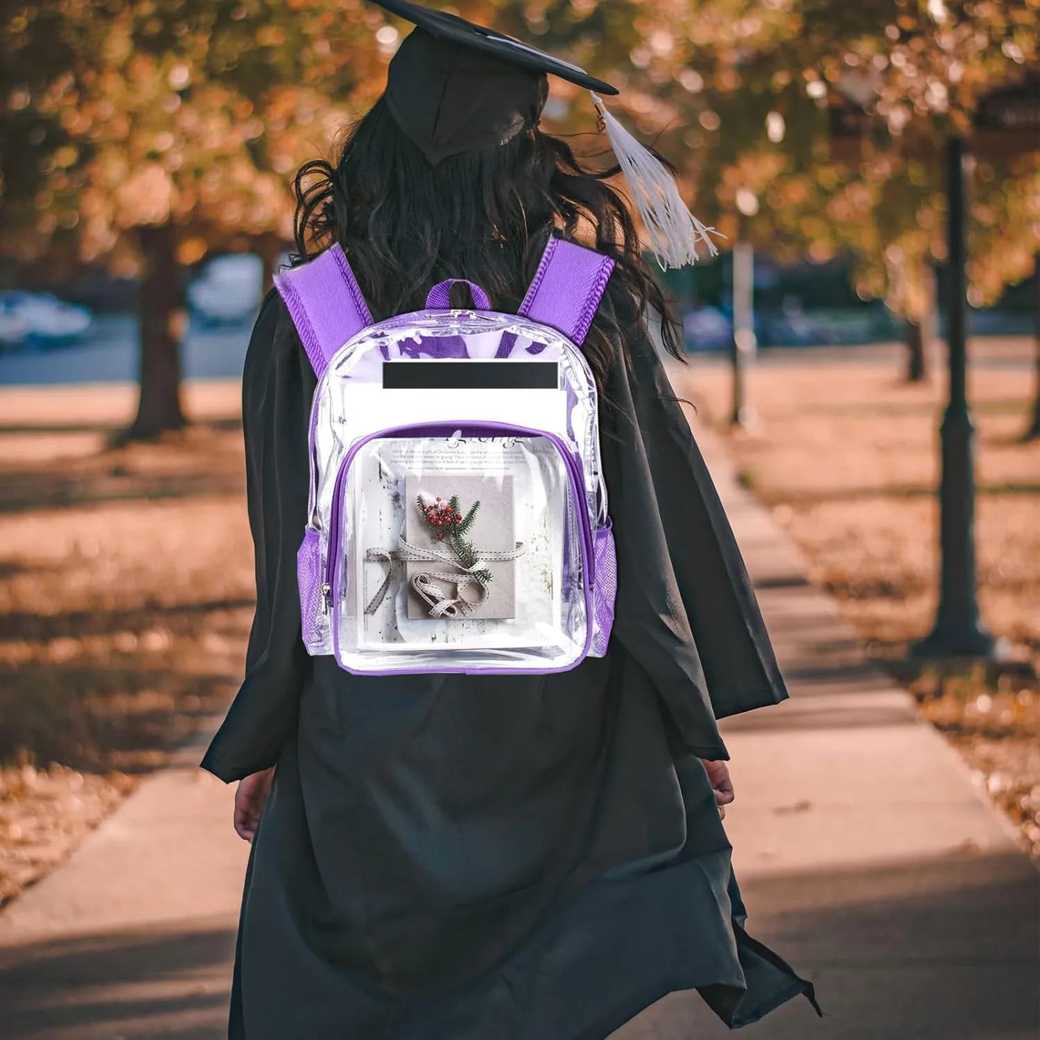 Fomaris Purple Clear Backpack Clear Bookbag Transparent See Through Plastic Backpacks for School Stadium Work Festival
