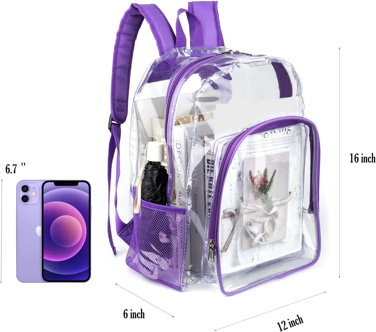 Fomaris Purple Clear Backpack Clear Bookbag Transparent See Through Plastic Backpacks for School Stadium Work Festival
