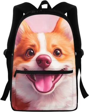 FOR U DESIGNS Cute Girl Backpacks Kindergarten Bookbag for School Book Bag Kawaii Corgi School Backpack for First Grade Girls 15 Inch Casual Travel Rucksack Pink