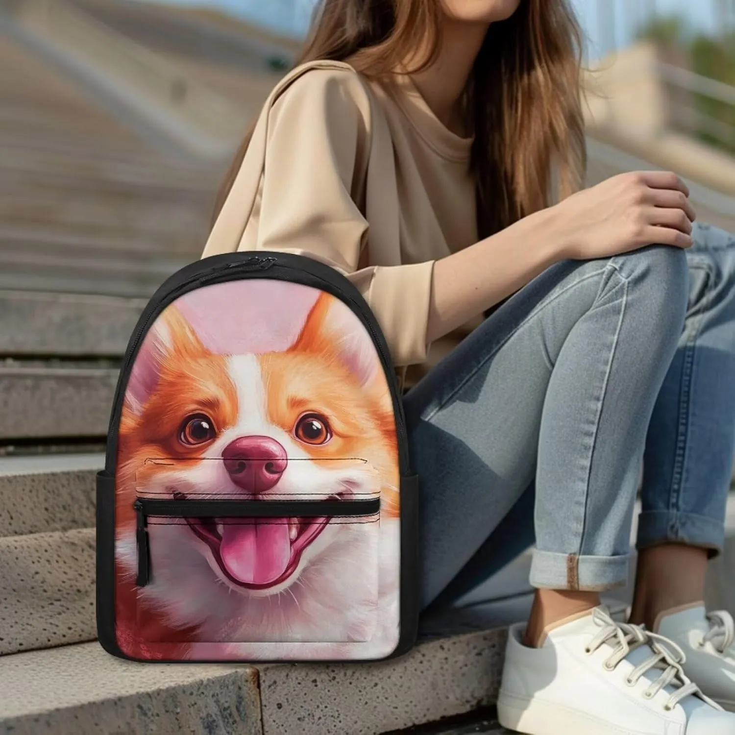 FOR U DESIGNS Cute Girl Backpacks Kindergarten Bookbag for School Book Bag Kawaii Corgi School Backpack for First Grade Girls 15 Inch Casual Travel Rucksack Pink