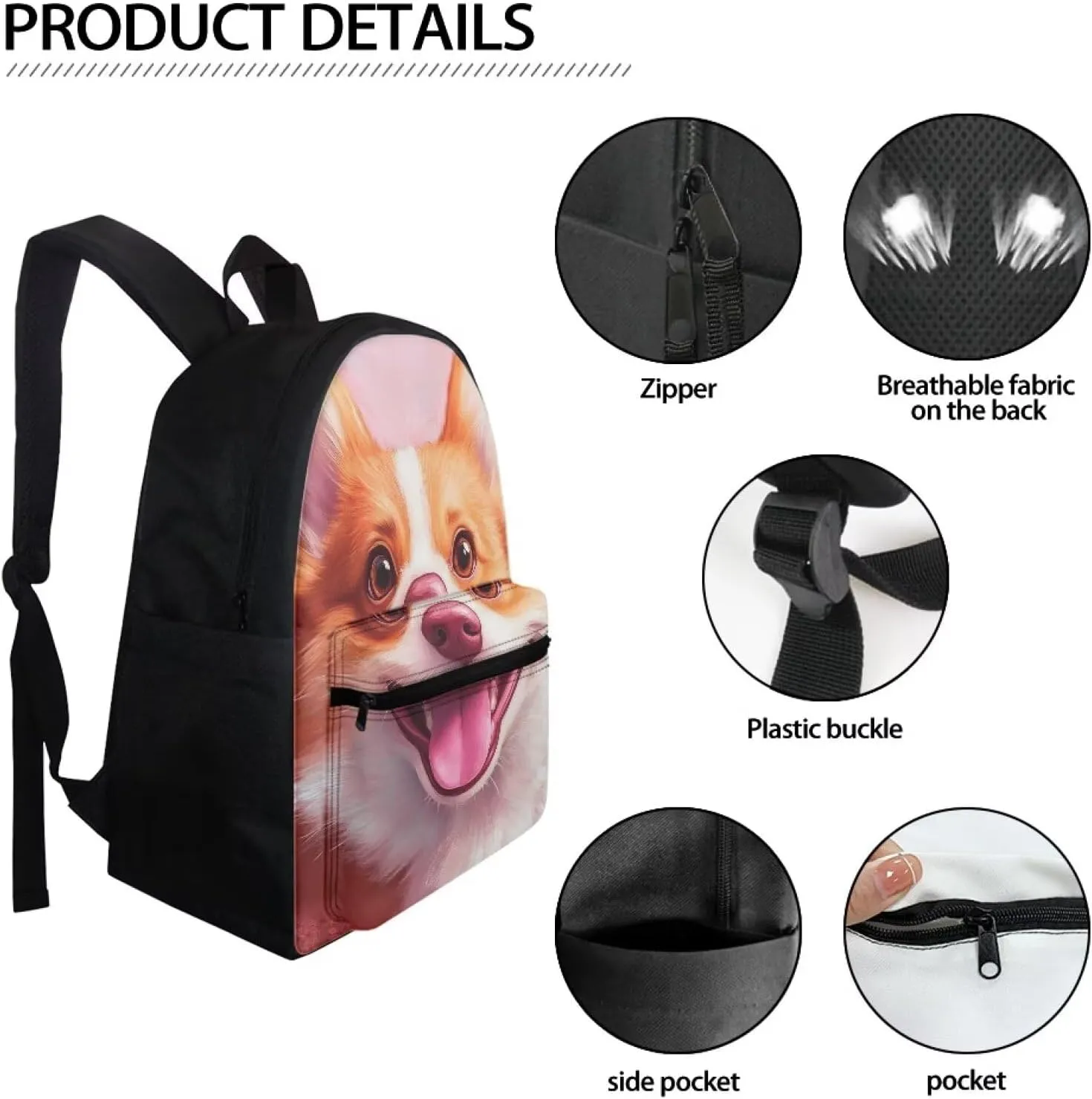FOR U DESIGNS Cute Girl Backpacks Kindergarten Bookbag for School Book Bag Kawaii Corgi School Backpack for First Grade Girls 15 Inch Casual Travel Rucksack Pink