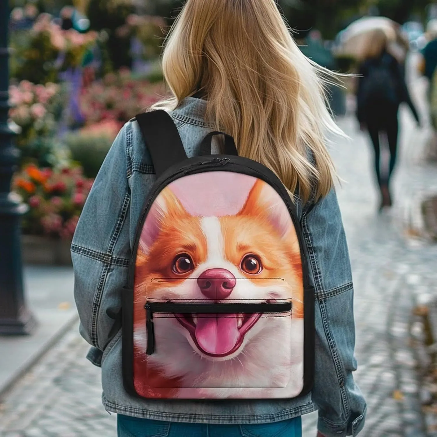 FOR U DESIGNS Cute Girl Backpacks Kindergarten Bookbag for School Book Bag Kawaii Corgi School Backpack for First Grade Girls 15 Inch Casual Travel Rucksack Pink