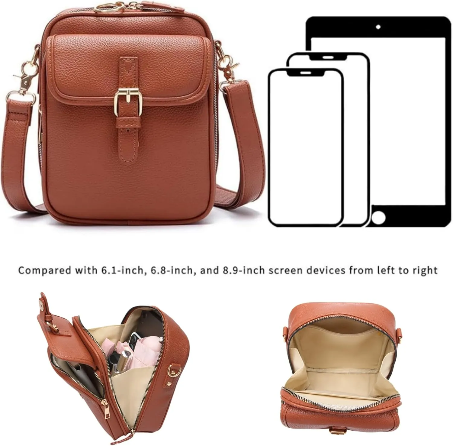 Forcipower Crossbody Bag, Anti-Theft Vintage Crossbody Leather Bag for Women with Wallet Built in
