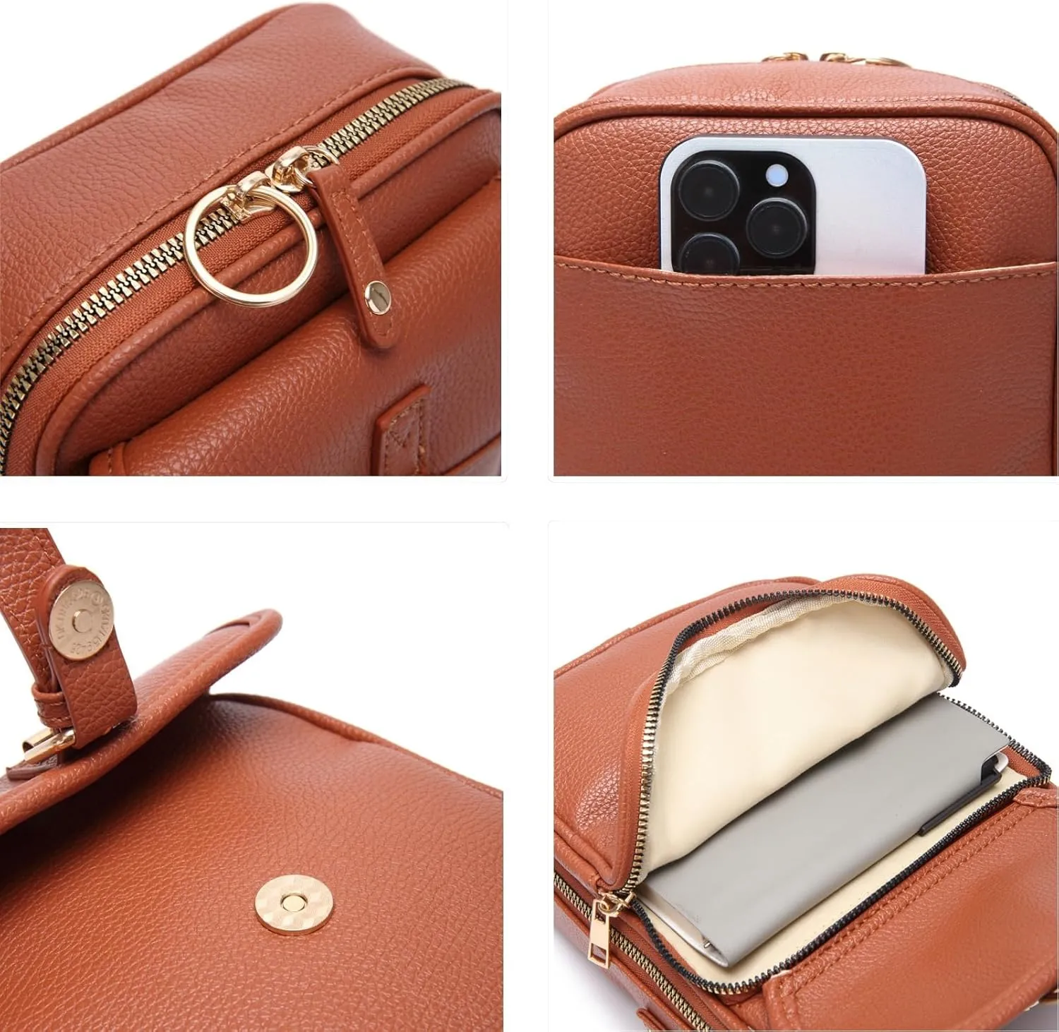 Forcipower Crossbody Bag, Anti-Theft Vintage Crossbody Leather Bag for Women with Wallet Built in