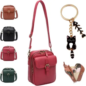 Forcipower Crossbody Bag, Anti-Theft Vintage Crossbody Leather Bag for Women with Wallet Built in