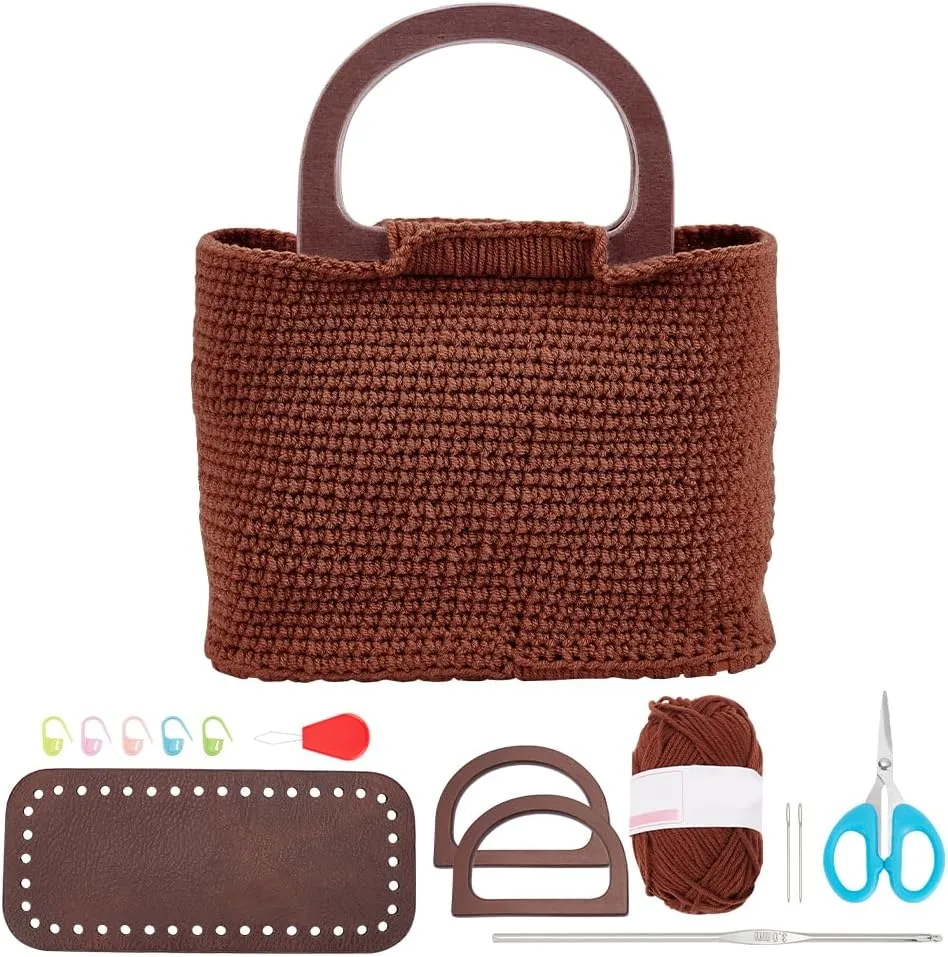 FREEBLOSS Crochet Kit for Beginners - Wooden Handle Crochet Bag Kit with Yarn, Hooks, and Tote Bag